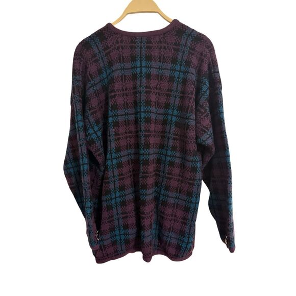 Vintage Maggie Lawrence Plaid Acrylic Purple Sweater Cardigan Oversized Small - Picture 3 of 13